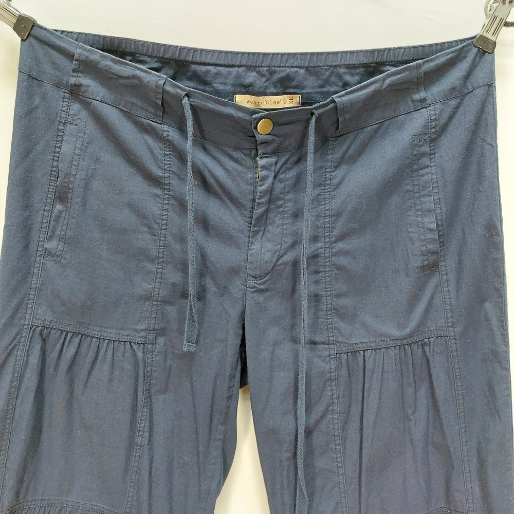 Wearables Tiered Wide Leg Pants Women's Size XL Navy Blue Boho Cropped Lagenlook - Picture 3 of 8